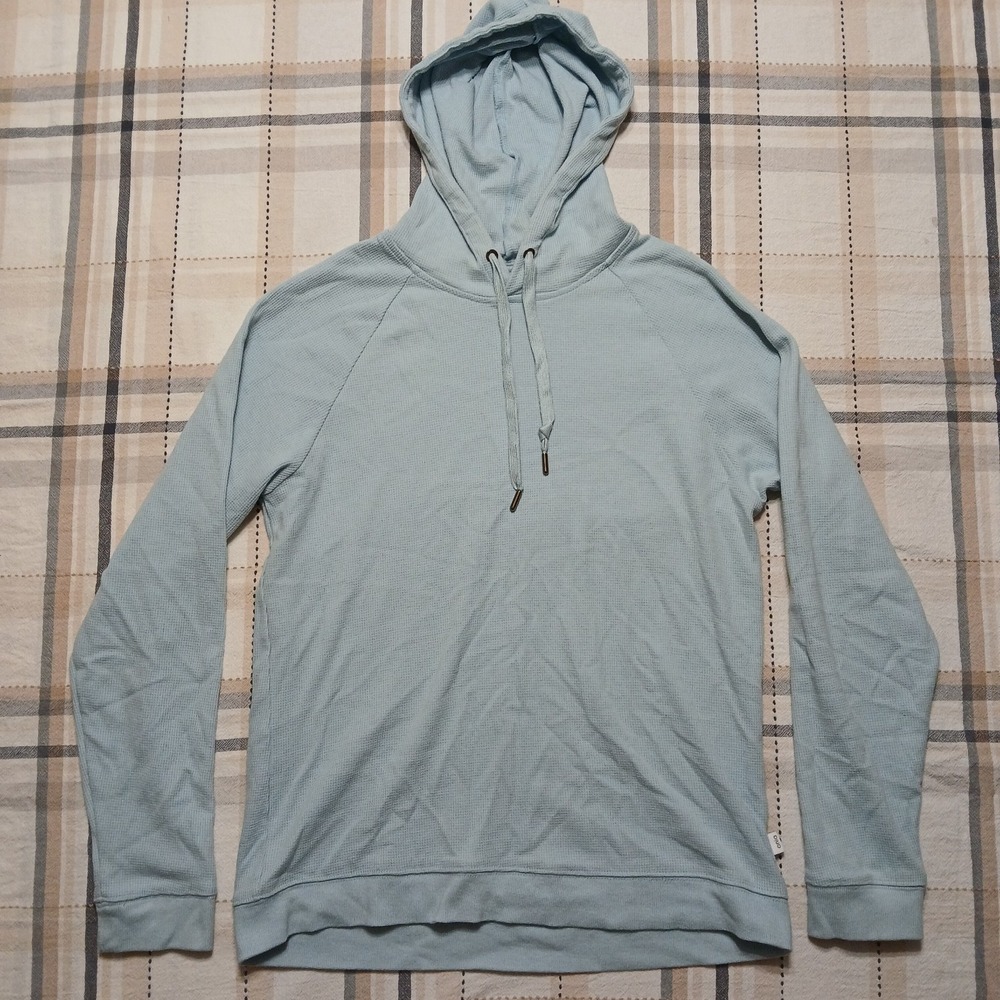 Onia Waffle Knit Thermal Hoodie Light Blue Performance Cotton Blend Size‎ Medium